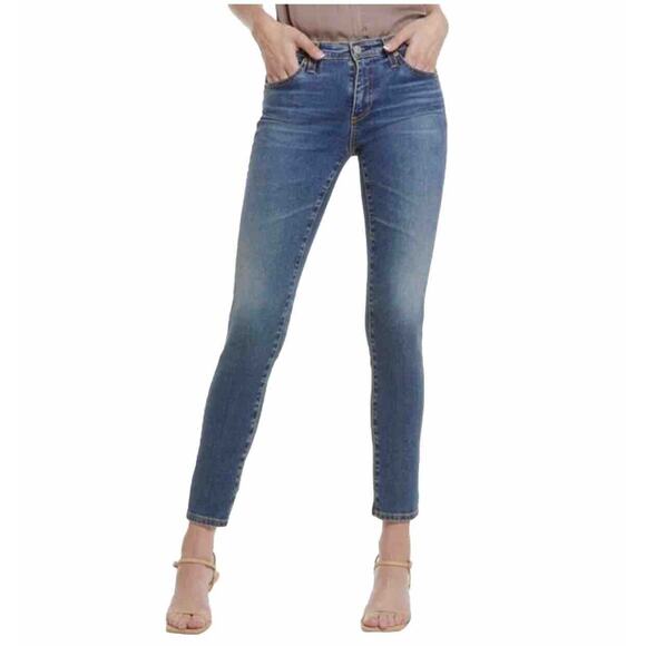 AG The Prima Ankle Raw Hem Cigarette Ankle Med Wash Blue Skinny Jean 27 Zip Fly - Picture 1 of 13